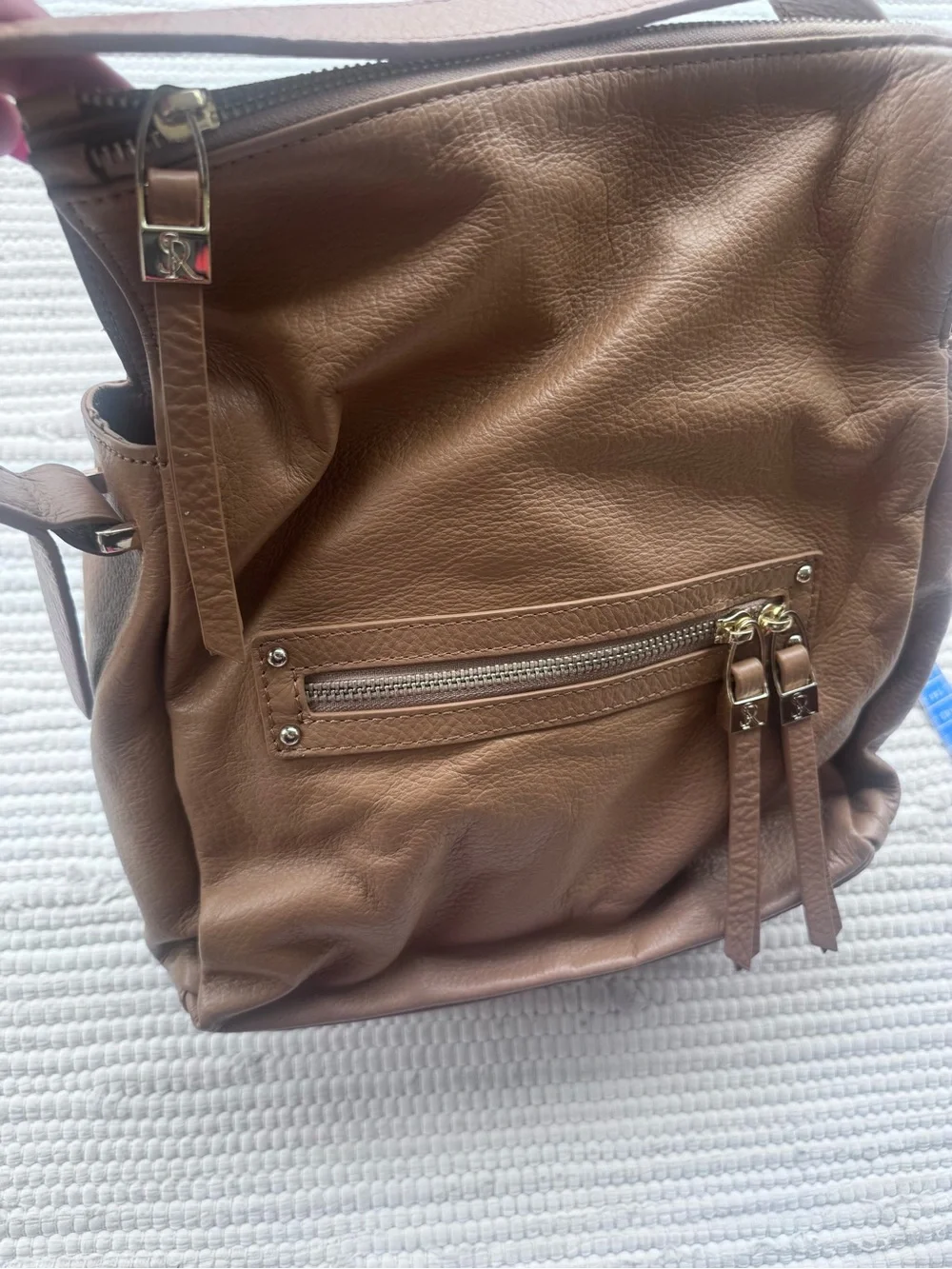 Sondra Roberts Genuine Leather Taupe Hobo Shoulder Bag Slouchy Minimalist